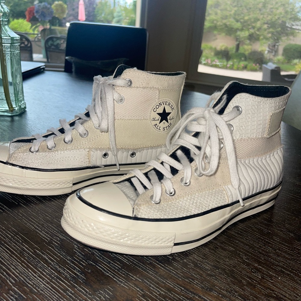 Beige Patchwork Converse High Tops - image 2